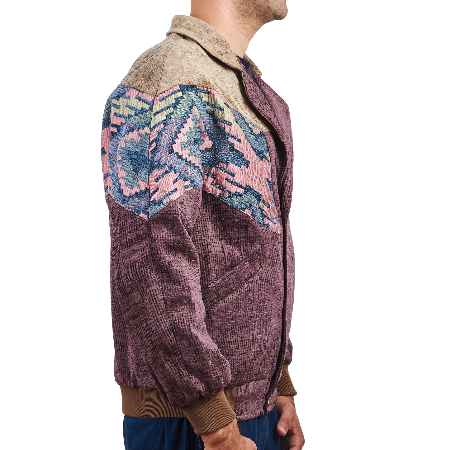 Yildiz Bomber Jacket Acid Purple Jacket description Patchwork Aztec Navajo jacket, Hand Quilted Sustainable Jacket, Size L , Corduroy Bomber Jacket, Upcycled Aztec Jacket. 100% cotton Zabazar original one of a kind jackets aztec navajo retro 80's 90's coat