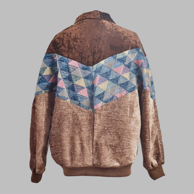 Kilim Bomber Patchwork Jacket Zabazar Jacket description Patchwork Motifs pattern coat, Hand Quilted Sustainable Jacket, Size L, Bomber Jacket, Upcycled vintage Jacket. 100% cotton one of a kind Original Zabazar Product.