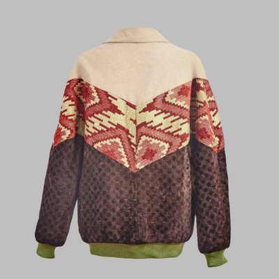 Kilim Bomber Patchwork Jacket Zabazar Jacket description Patchwork Motifs pattern coat, Hand Quilted Sustainable Jacket, Size L , Bomber Jacket, Upcycled vintage Jacket. 100% cotton one of a kind Original Zabazar Product.