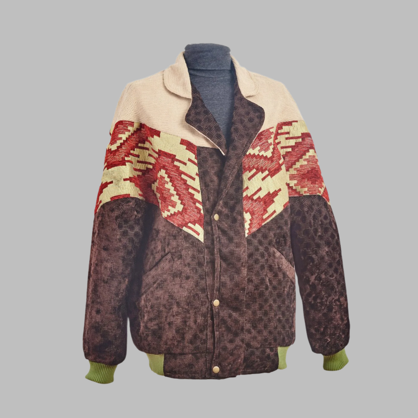 Kilim Bomber Patchwork Jacket Zabazar Jacket description Patchwork Motifs pattern coat, Hand Quilted Sustainable Jacket, Size L , Bomber Jacket, Upcycled vintage Jacket. 100% cotton one of a kind Original Zabazar Product.