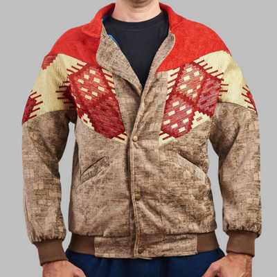 Burdock bomber jacket Jacket description Patchwork Aztec Navajo jacket, Hand Quilted Sustainable Jacket, Size L , Corduroy Bomber Jacket, Upcycled Aztec Jacket. 100% cotton Zabazar original one of a kind jackets aztec navajo retro 80's 90's coat