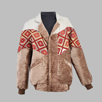 Zabazar Kilim Bomber Patchwork Jacket Patchwork Motifs pattern coat, Hand Quilted Sustainable jacket, Size L, Bomber Jacket, Upcycled vintage Jacket. 100% cotton one of a kind Original Zabazar Product.
