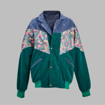 Jungle bomber jaxket green zabazar Bomber Jacket Green Jacket description Patchwork Aztec Navajo jacket, Hand Quilted Sustainable Jacket, Size XL , Corduroy Bomber Jacket, Upcycled Aztec Jacket. 100% cotton