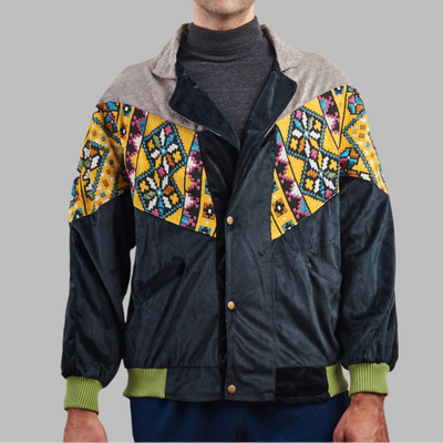 Kilim Bomber Patchwork Jacket  Zabazar Jacket description Patchwork Kilim pattern jacket, Hand Quilted Sustainable Jacket, Size L , Bomber Jacket, Upcycled vintage Jacket. 100% cotton one of a kind Original Zabazar Product.