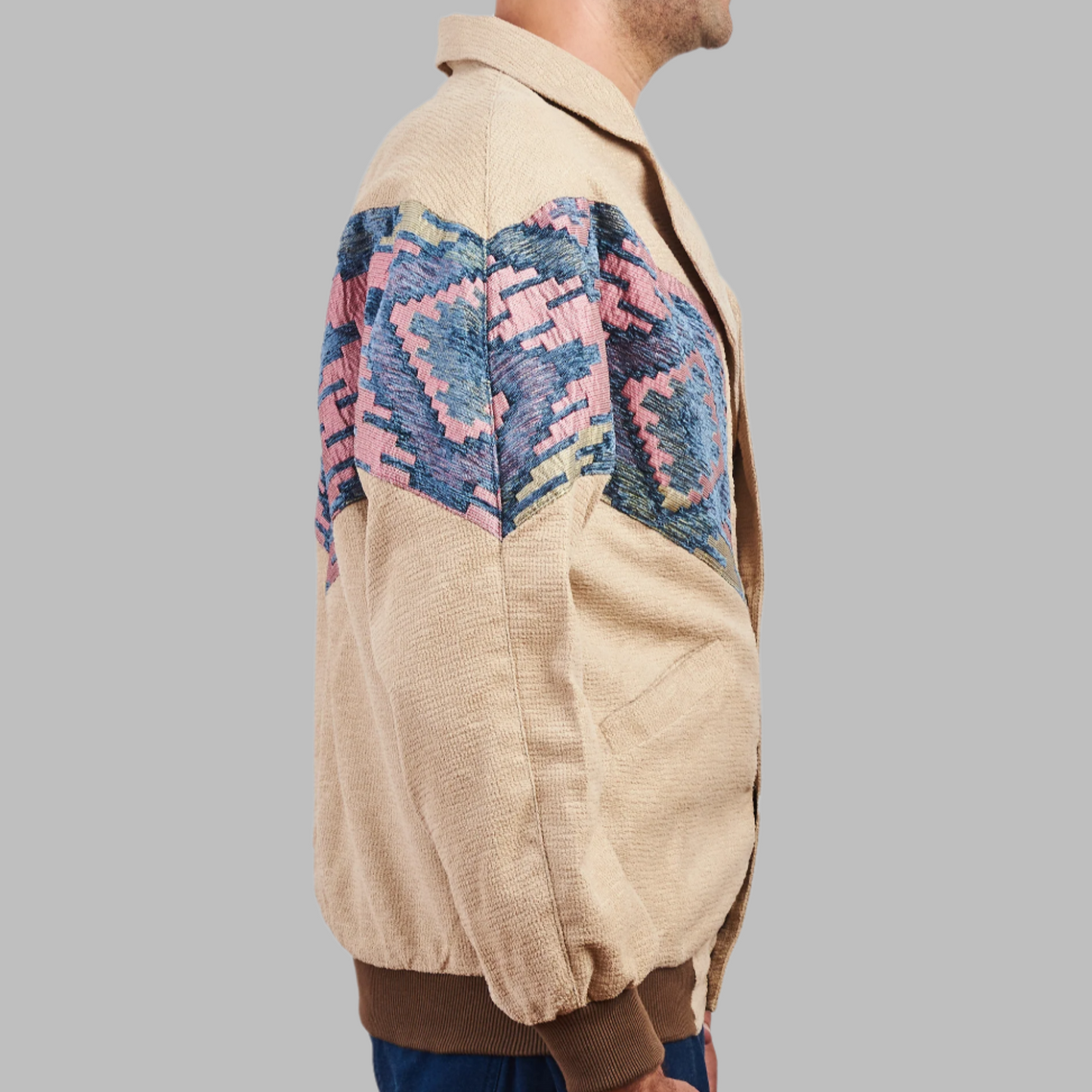 Zabazar Kilim Bomber Patchwork Jacket Patchwork Motifs pattern coat, Hand Quilted Sustainable jacket, Size L, Bomber Jacket, Upcycled vintage Jacket. 100% cotton one of a kind Original Zabazar Product.
