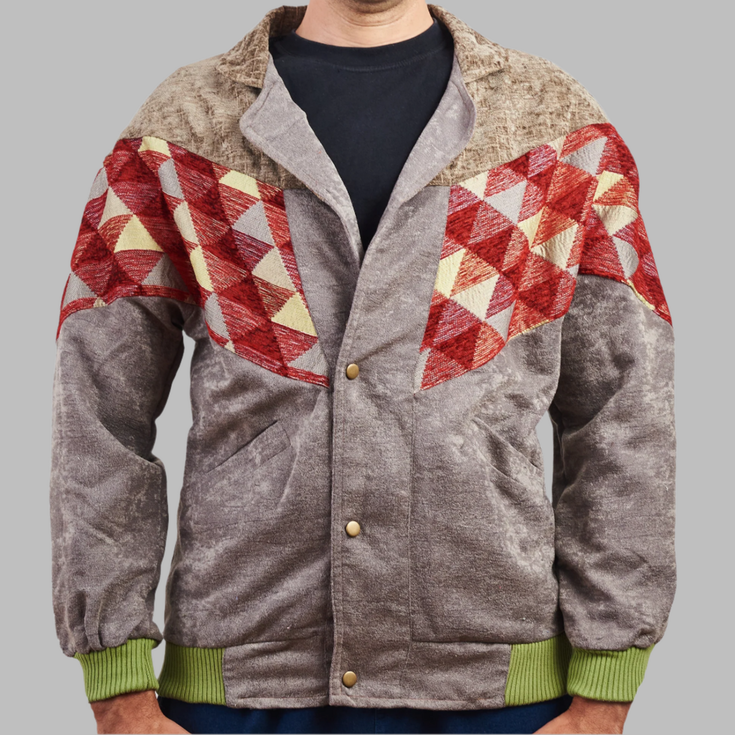 Kilim Bomber Patchwork Jacket Zabazar Jacket description Patchwork Kilim pattern jacket, Hand Quilted Sustainable Jacket, Size L , Bomber Jacket, Upcycled vintage Jacket. 100% cotton one of a kind Original Zabazar Product.
