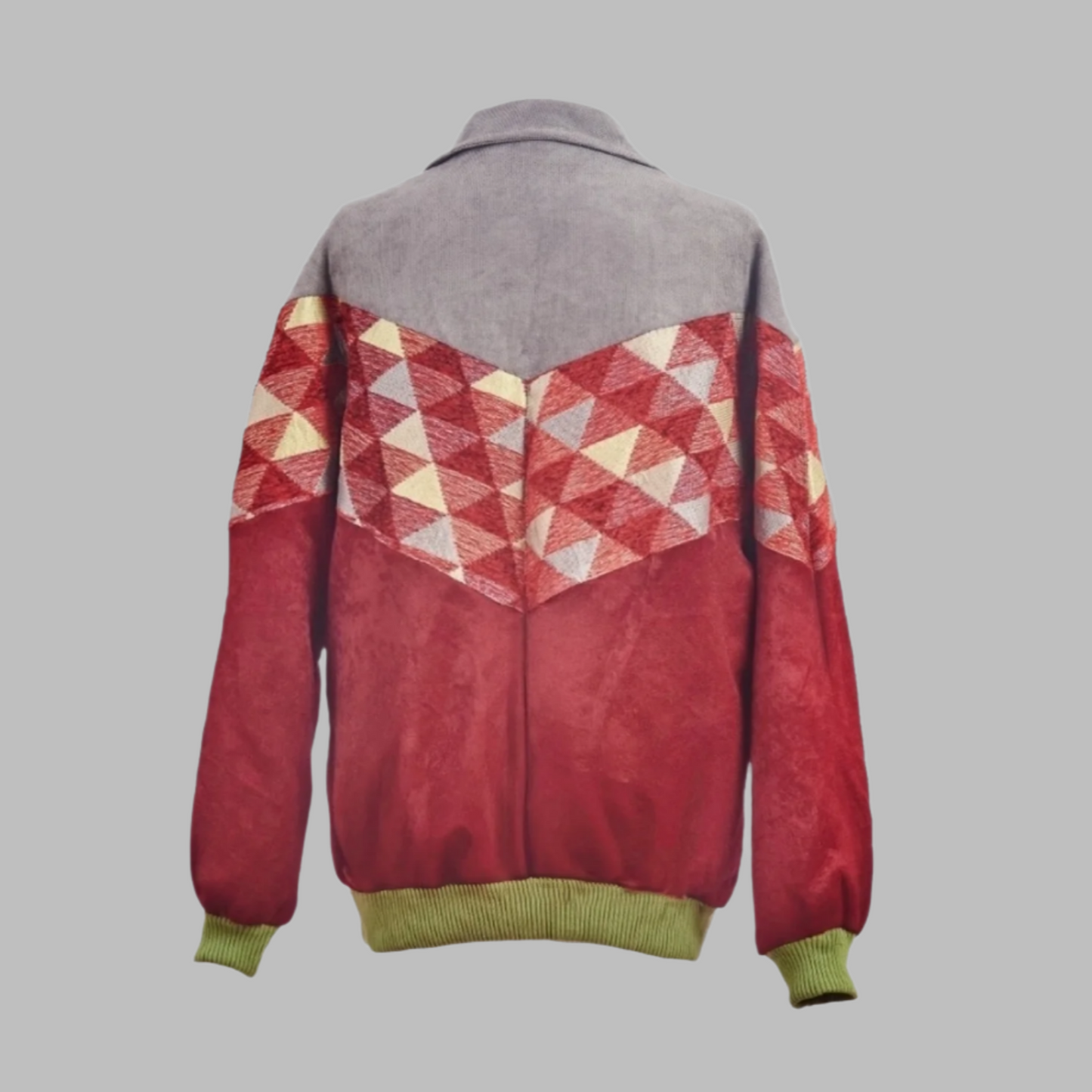 Kilim Bomber Patchwork Jacket Red  Zabazar Jacket description Patchwork Kilim pattern jacket, Hand Quilted Sustainable Jacket, Size L , Bomber Jacket, Upcycled vintage Jacket. 100% cotton one of a kind Original Zabazar Product.