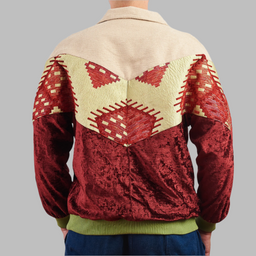 Kilim Bomber Patchwork Jacket Zabazar Jacket description Patchwork Kilim pattern jacket, Hand Quilted Sustainable Jacket, Size L , Bomber Jacket, Upcycled vintage Jacket. 100% cotton one of a kind Original Zabazar Product.