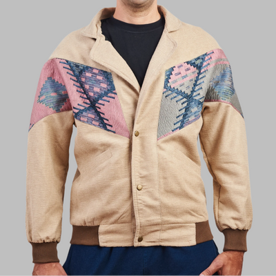Kilim Bomber Patchwork Jacket Zabazar Jacket description Patchwork Motifs pattern coat, Hand Quilted Sustainable Jacket, Size L, Bomber Jacket, Upcycled vintage Jacket. 100% cotton one of a kind Original Zabazar Product.