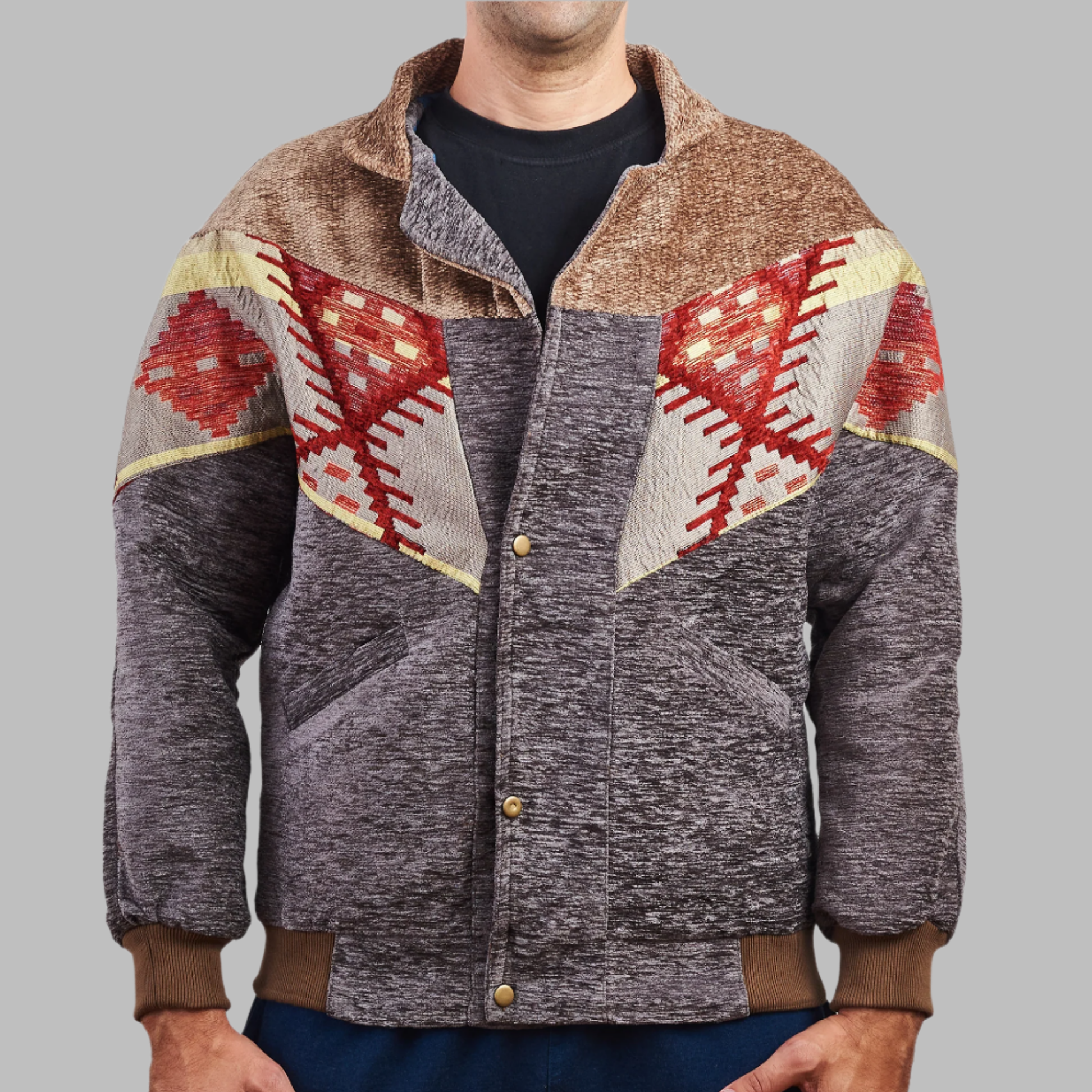 Kilim Bomber Patchwork Jacket Zabazar Jacket description Patchwork Kilim pattern jacket, Hand Quilted Sustainable Jacket, Size L , Bomber Jacket, Upcycled vintage Jacket. 100% cotton one of a kind Original Zabazar Product.