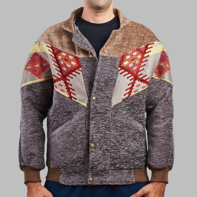 Kilim Bomber Patchwork Jacket Zabazar Jacket description Patchwork Kilim pattern jacket, Hand Quilted Sustainable Jacket, Size L , Bomber Jacket, Upcycled vintage Jacket. 100% cotton one of a kind Original Zabazar Product.