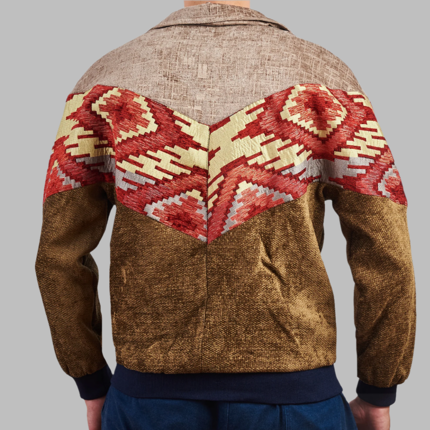 Kilim Bomber Patchwork Jacket Zabazar Jacket description Patchwork Kilim pattern jacket, Hand Quilted Sustainable Jacket, Size L , Bomber Jacket, Upcycled vintage Jacket. 100% cotton one of a kind Original Zabazar Product.