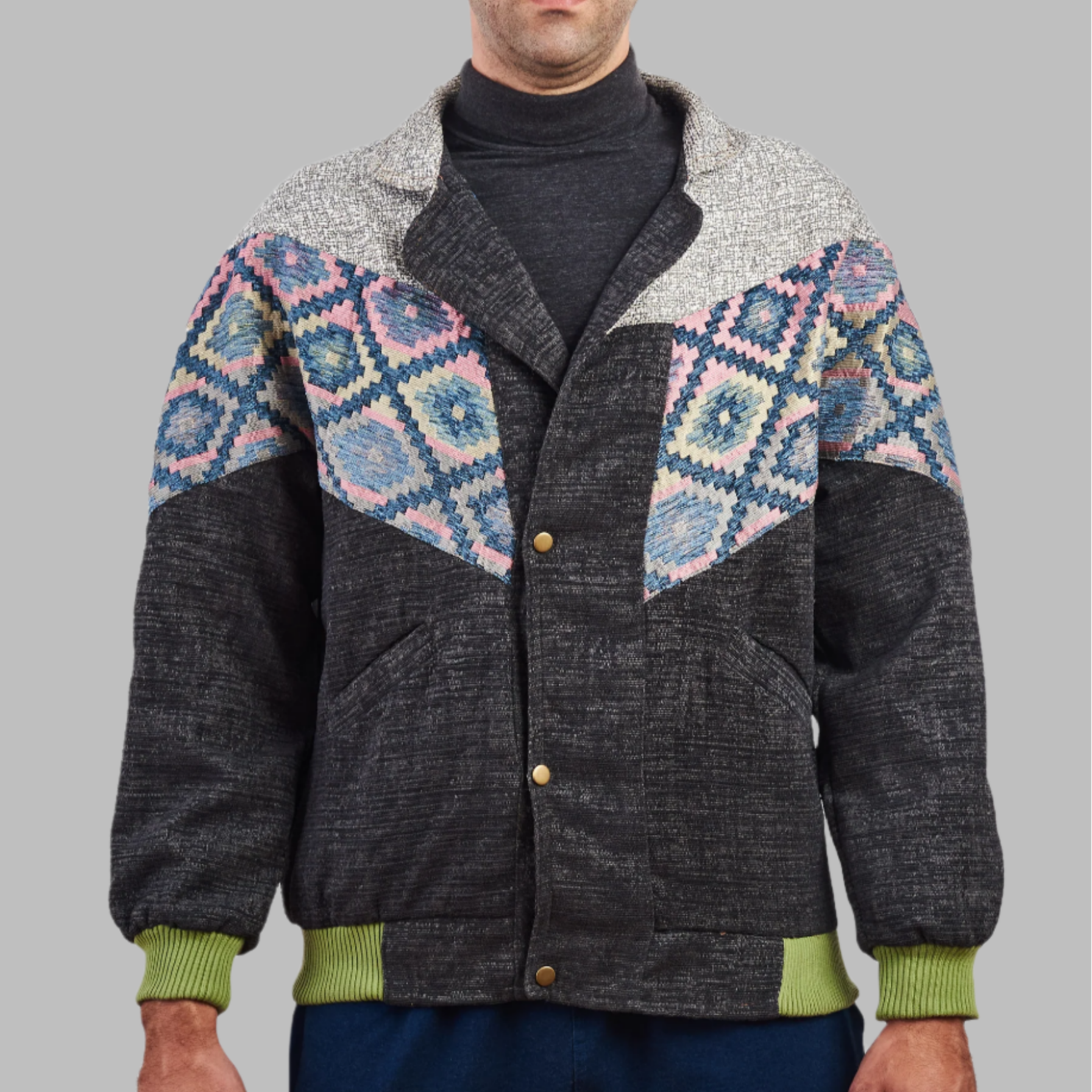 Kilim Bomber patchwork Jacket Zabazar Jacket  description Patchwork Aztec Navajo jacket, Hand Quilted Sustainable Jacket, Size L , Corduroy Bomber Jacket, Upcycled Aztec Jacket. 100% cotton Zabazar original one of a kind jackets aztec navajo retro 80's 90's coat