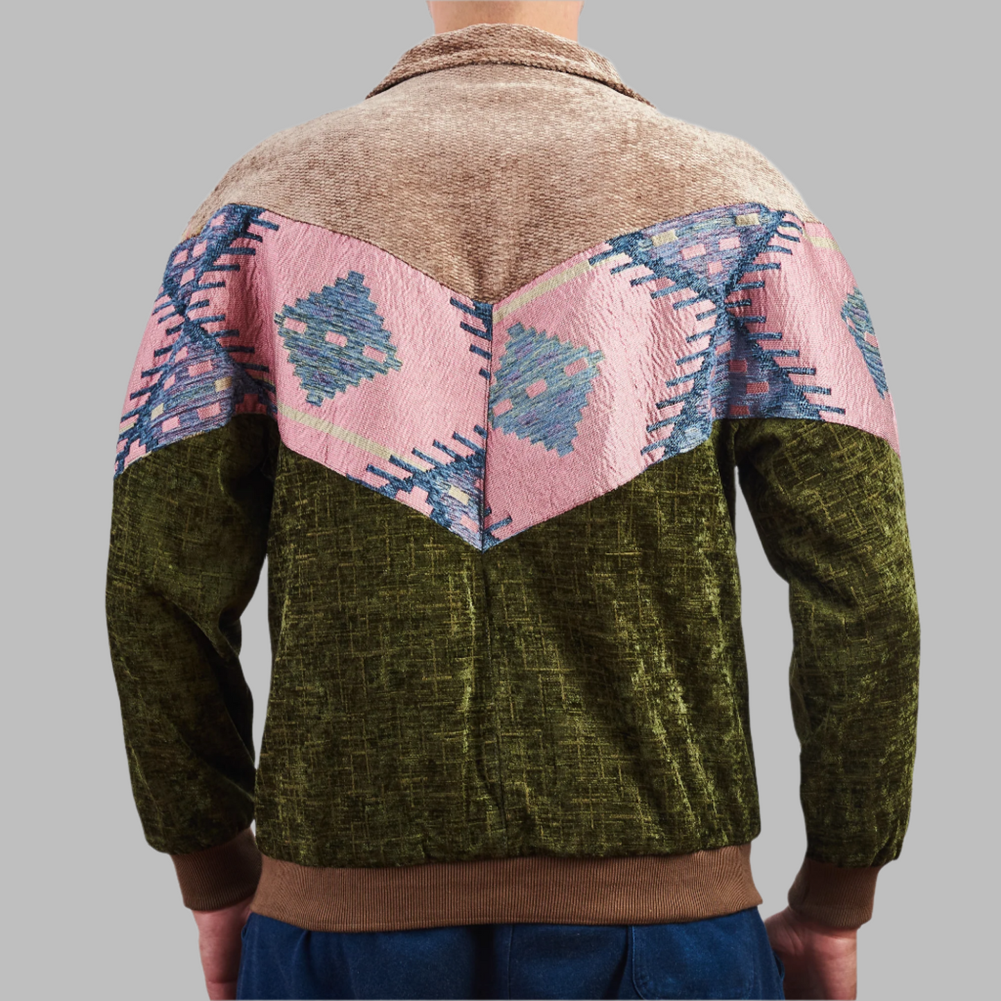 Kilim Bomber Patchwork Jacket Zabazar Jacket description Patchwork Kilim pattern jacket, Hand Quilted Sustainable Jacket, Size L , Bomber Jacket, Upcycled vintage Jacket. 100% cotton one of a kind Original Zabazar Product.