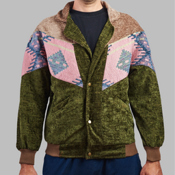 Kilim Bomber Patchwork Jacket Zabazar Jacket description Patchwork Kilim pattern jacket, Hand Quilted Sustainable Jacket, Size L , Bomber Jacket, Upcycled vintage Jacket. 100% cotton one of a kind Original Zabazar Product.