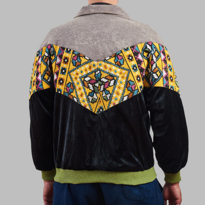 Kilim Bomber Patchwork Jacket Zabazar Jacket description Patchwork Kilim pattern jacket, Hand Quilted Sustainable Jacket, Size L , Bomber Jacket, Upcycled vintage Jacket. 100% cotton one of a kind Original Zabazar Product.