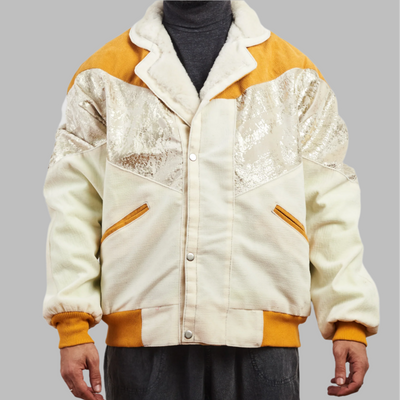 Mustard bomber jacket zabazar Jacket description Patchwork Aztec Navajo jacket, Hand Quilted Sustainable Jacket, Size L , Corduroy Bomber Jacket, Upcycled Aztec Jacket. 100% cotton Zabazar original one of a kind jackets aztec navajo retro 80's 90's coat