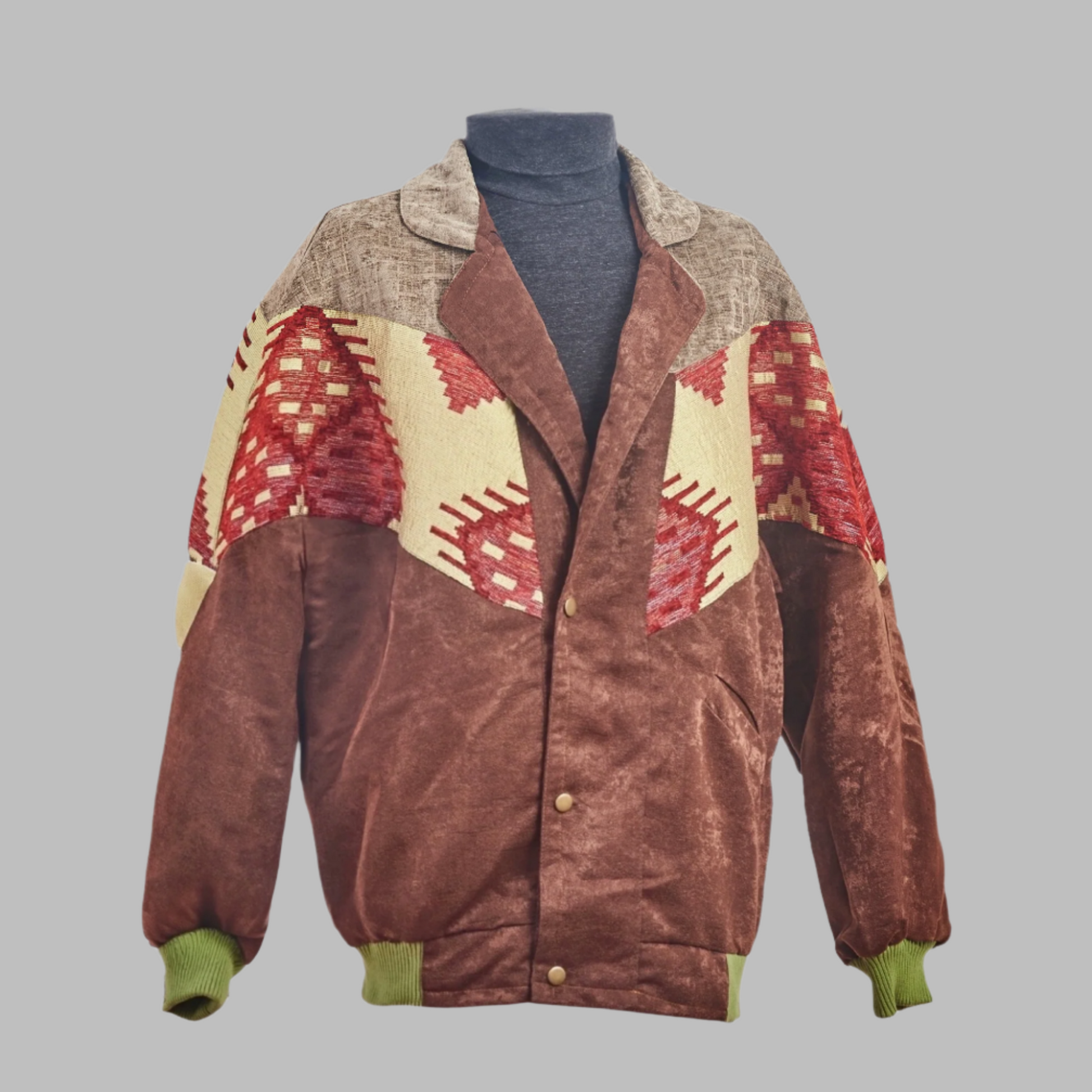 Kilim Bomber Patchwork Jacket Zabazar Jacket description Patchwork Motifs pattern coat, Hand Quilted Sustainable Jacket, Size L , Bomber Jacket, Upcycled vintage Jacket. 100% cotton one of a kind Original Zabazar Product.