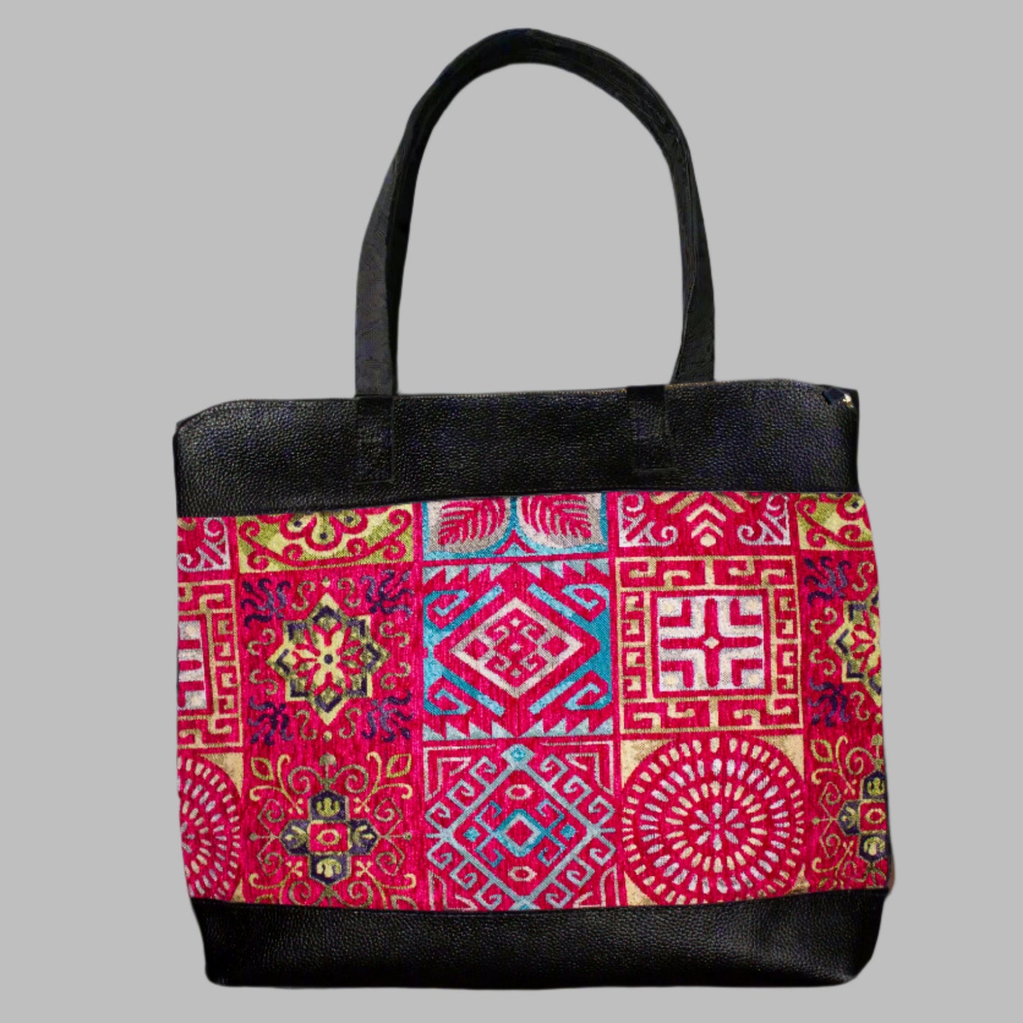 Weekend Kilim Genuine Leather Bag XL size is Handcrafted in Old Cairo, Egypt, This bag is one of a kind  masterpiece, made from vintage fabrics and genuine leather to embody the essence of sustainable luxury.a gift to the world of Ancient craftsmanship meeting modern functionality. A statement of creativity, cultural awareness and limitless style.