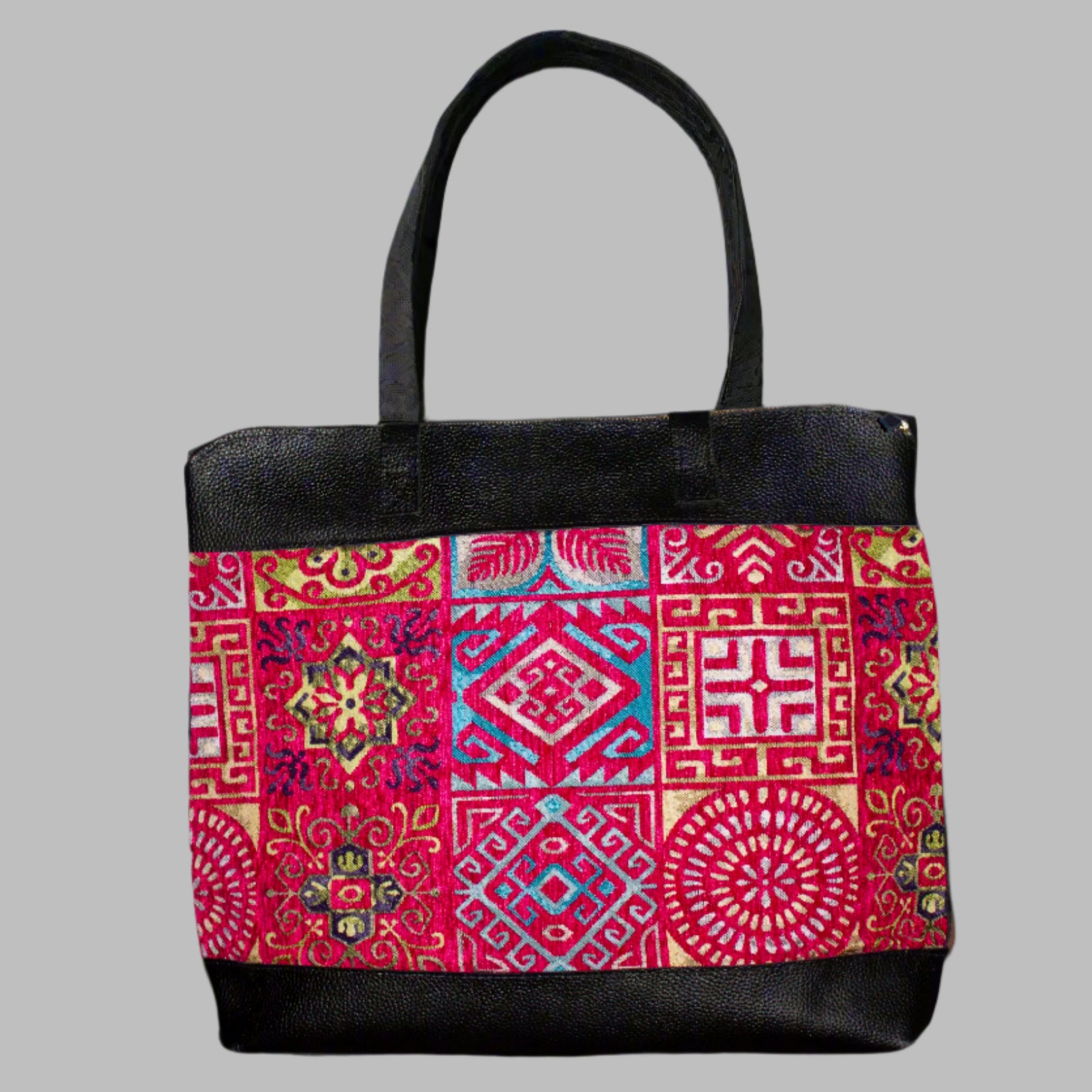 Weekend Kilim Genuine Leather Bag XL size is Handcrafted in Old Cairo, Egypt, This bag is one of a kind  masterpiece, made from vintage fabrics and genuine leather to embody the essence of sustainable luxury.a gift to the world of Ancient craftsmanship meeting modern functionality. A statement of creativity, cultural awareness and limitless style.