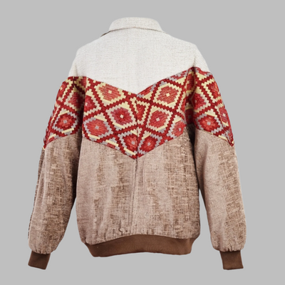 Zabazar Kilim Bomber Patchwork Jacket Patchwork Motifs pattern coat, Hand Quilted Sustainable jacket, Size L, Bomber Jacket, Upcycled vintage Jacket. 100% cotton one of a kind Original Zabazar Product.