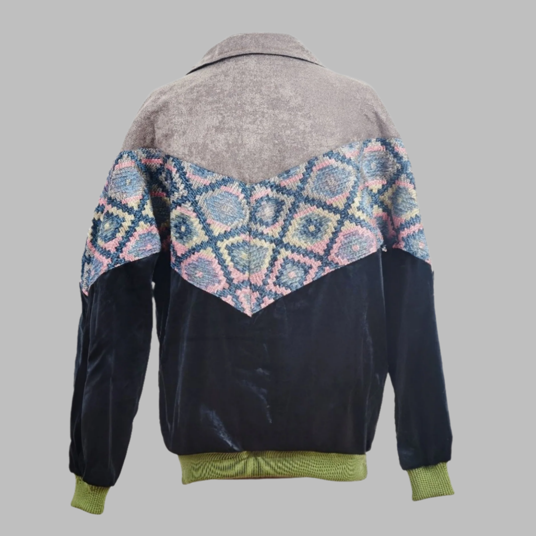 Zabazar Black sandbox bomber Jacket description Patchwork Aztec Navajo jacket, Hand Quilted Sustainable Jacket, Size L , Corduroy Bomber Jacket, Upcycled Aztec Jacket. 100% cotton Zabazar original one of a kind jackets aztec navajo retro 80's 90's coat