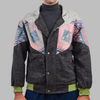 Aztec Navajo Bomber Jacket Dark Grey  Jacket description Patchwork Aztec Navajo jacket, Hand Quilted Sustainable Jacket, Size L , Corduroy Bomber Jacket, Upcycled Aztec Jacket. 100% cotton Zabazar original one of a kind jackets aztec navajo retro 80's 90's coat\