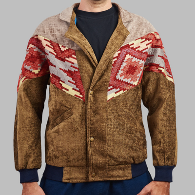 Kilim Bomber Patchwork Jacket Zabazar Jacket description Patchwork Kilim pattern jacket, Hand Quilted Sustainable Jacket, Size L , Bomber Jacket, Upcycled vintage Jacket. 100% cotton one of a kind Original Zabazar Product.