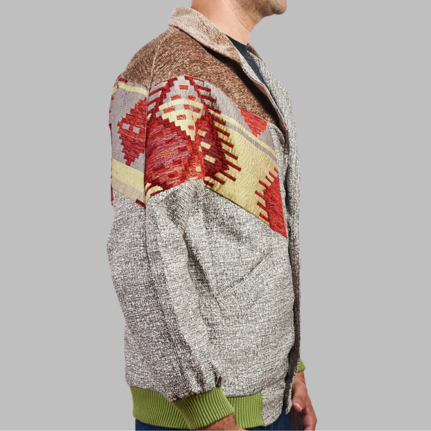 Kilim Bomber Patchwork Jacket Zabazar Jacket description Patchwork Kilim pattern jacket, Hand Quilted Sustainable Jacket, Size L , Bomber Jacket, Upcycled vintage Jacket. 100% cotton one of a kind Original Zabazar Product.