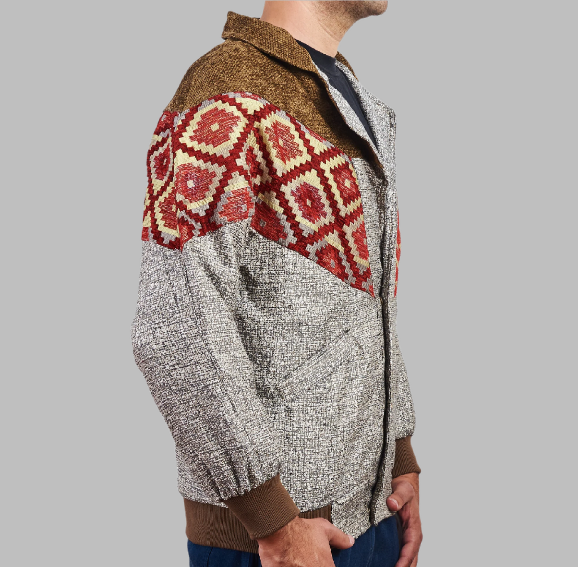 Zabazar Kilim Bomber Patchwork Jacket Patchwork Motifs pattern coat, Hand Quilted Sustainable jacket, Size L, Bomber Jacket, Upcycled vintage Jacket. 100% cotton one of a kind Original Zabazar Product.
