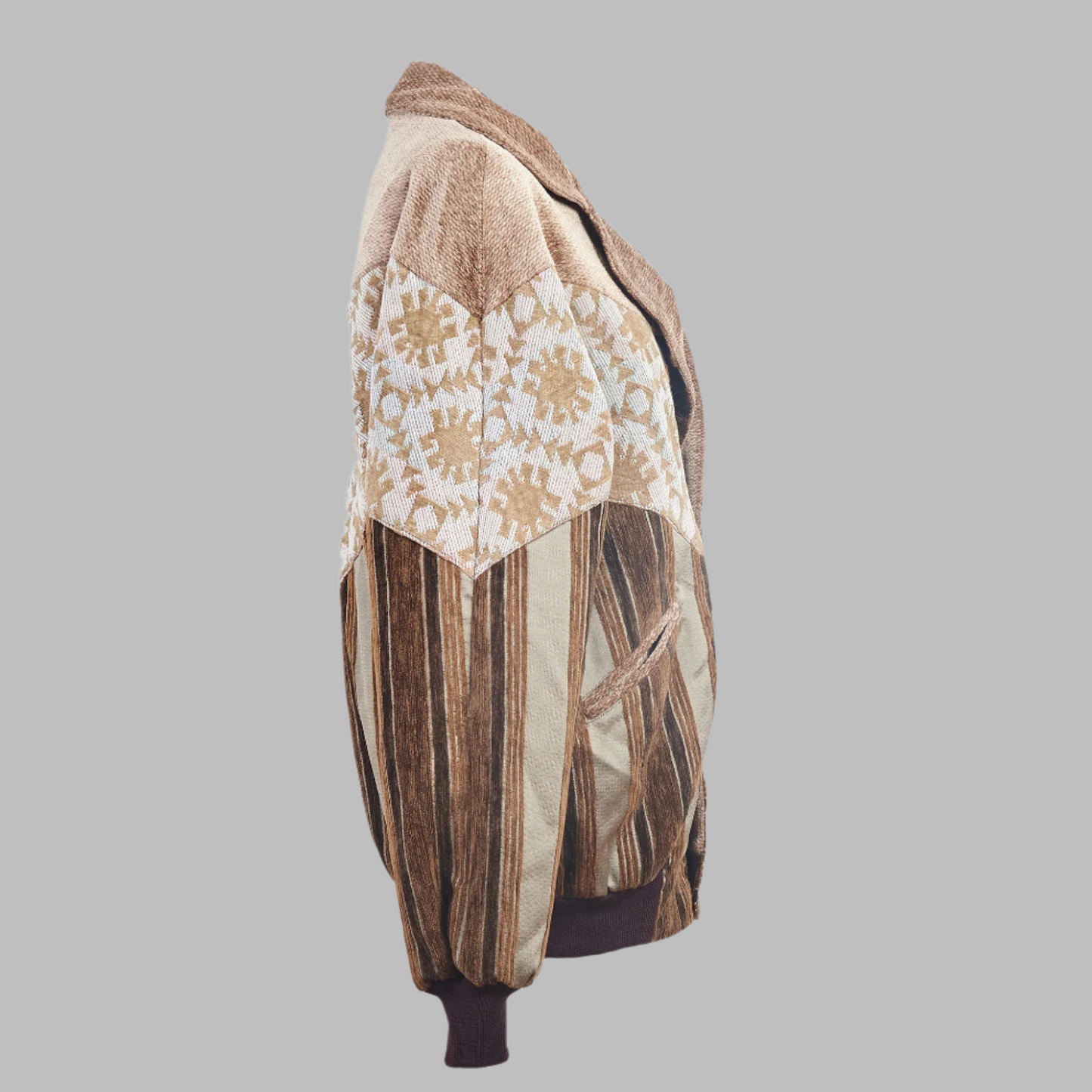 Bereket bomber jacket brown zabazar Bomber Jacket description Patchwork Aztec Navajo jacket, Hand Quilted Sustainable Jacket, Size XL , Corduroy Bomber Jacket, Upcycled Aztec Jacket. 100% cotton