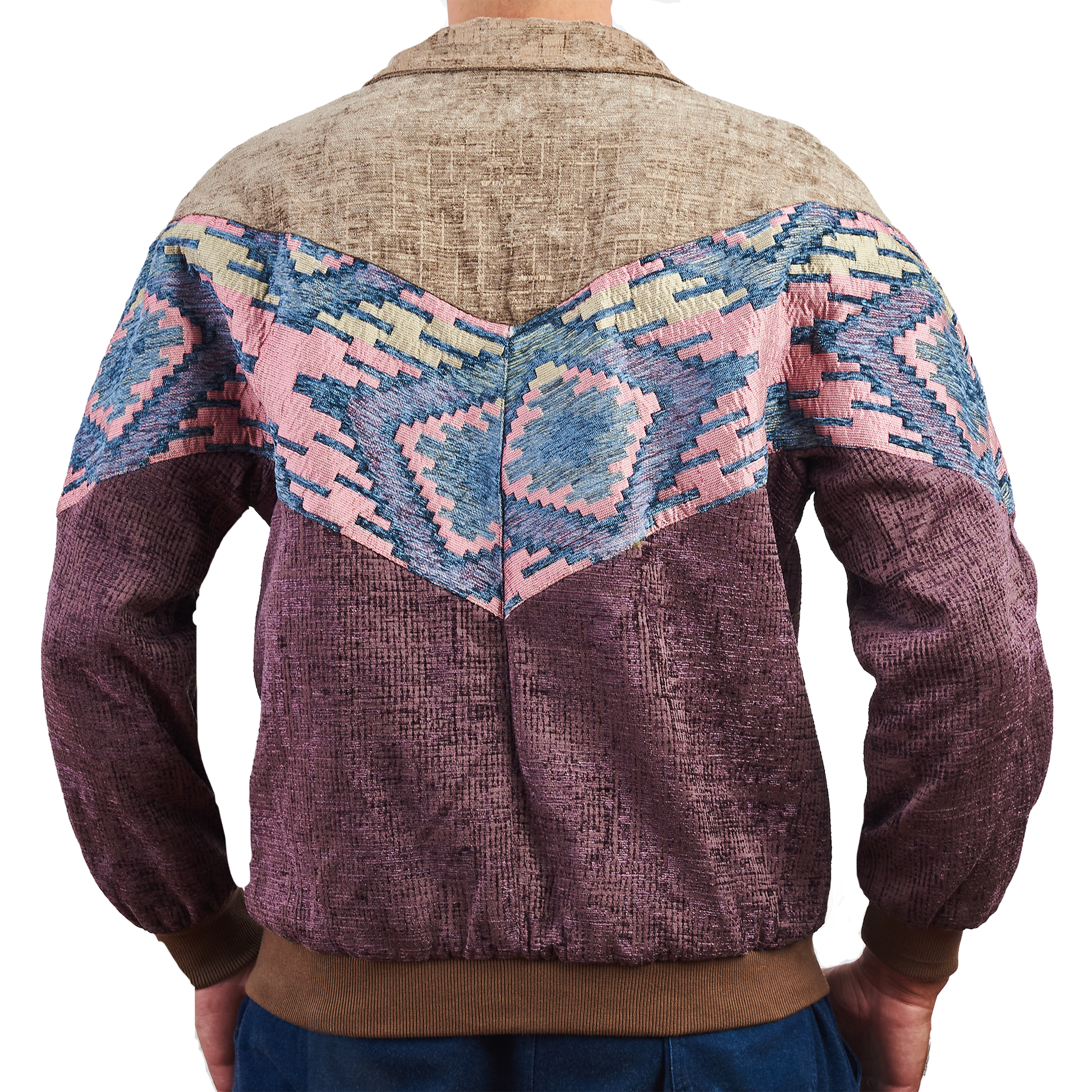 Yildiz Bomber Jacket Acid Purple Jacket description Patchwork Aztec Navajo jacket, Hand Quilted Sustainable Jacket, Size L , Corduroy Bomber Jacket, Upcycled Aztec Jacket. 100% cotton Zabazar original one of a kind jackets aztec navajo retro 80's 90's coat