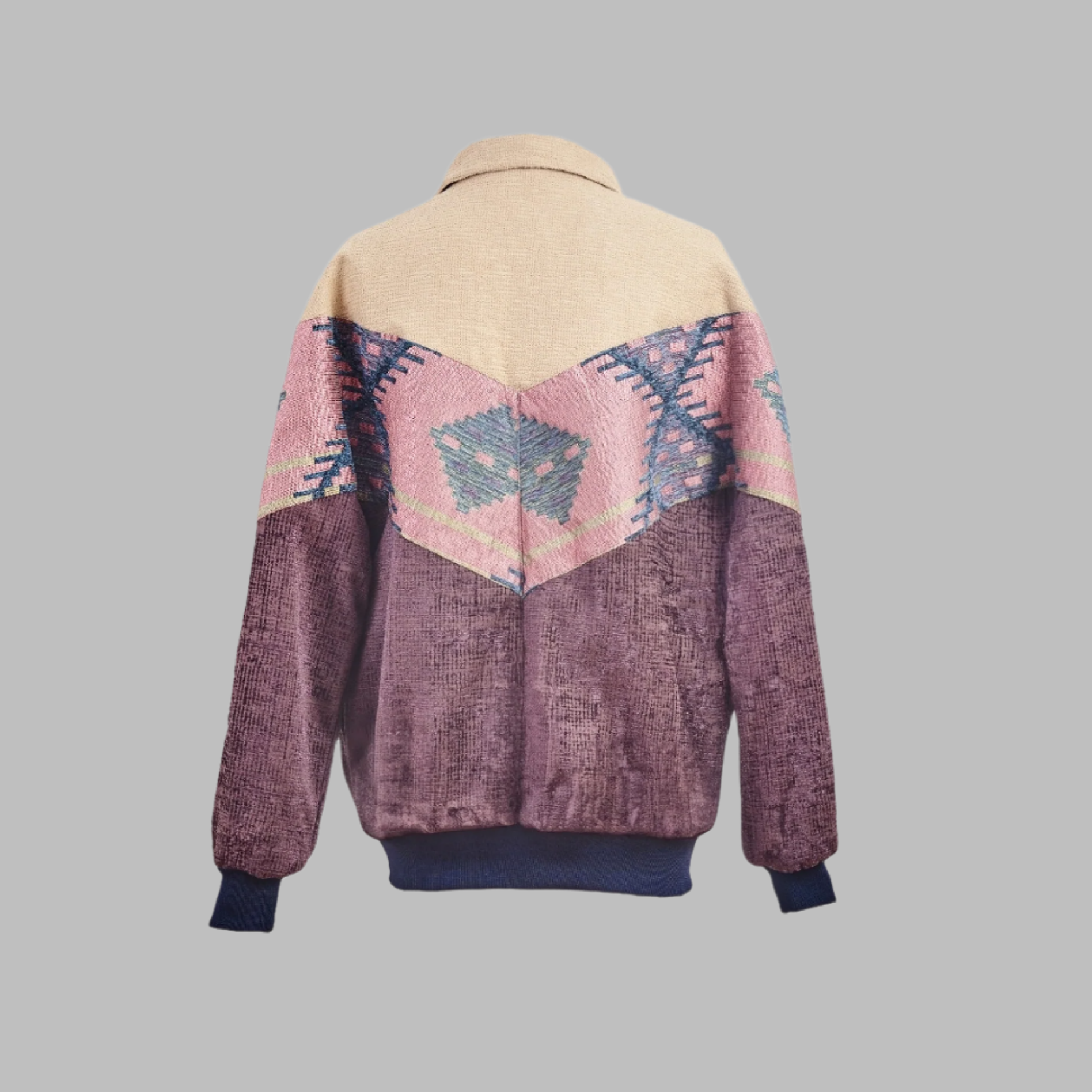 Kilim Bomber Patchwork Jacket Zabazar Jacket description Patchwork Motifs pattern coat, Hand Quilted Sustainable Jacket, Size L , Bomber Jacket, Upcycled vintage Jacket. 100% cotton one of a kind Original Zabazar Product.